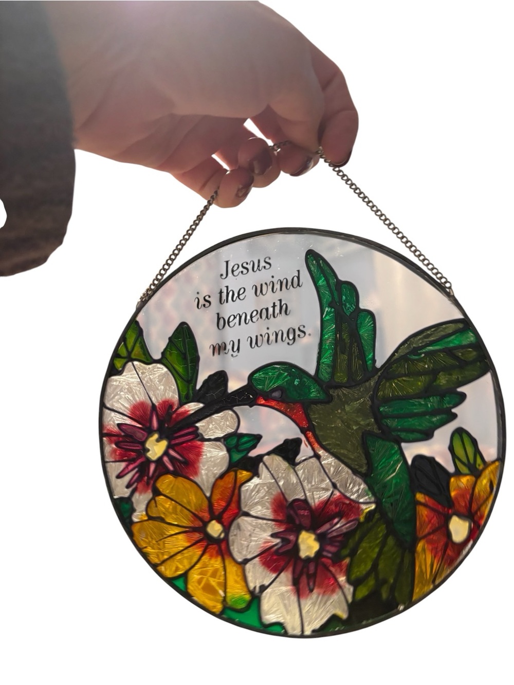 Stained Glass Hummingbird Suncatcher - Green & Multicolor